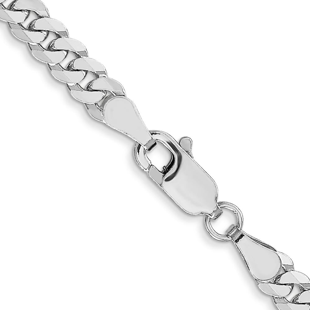 10K White Gold 18" Flat Beveled Curb Chain Necklace - Rhodium Plated