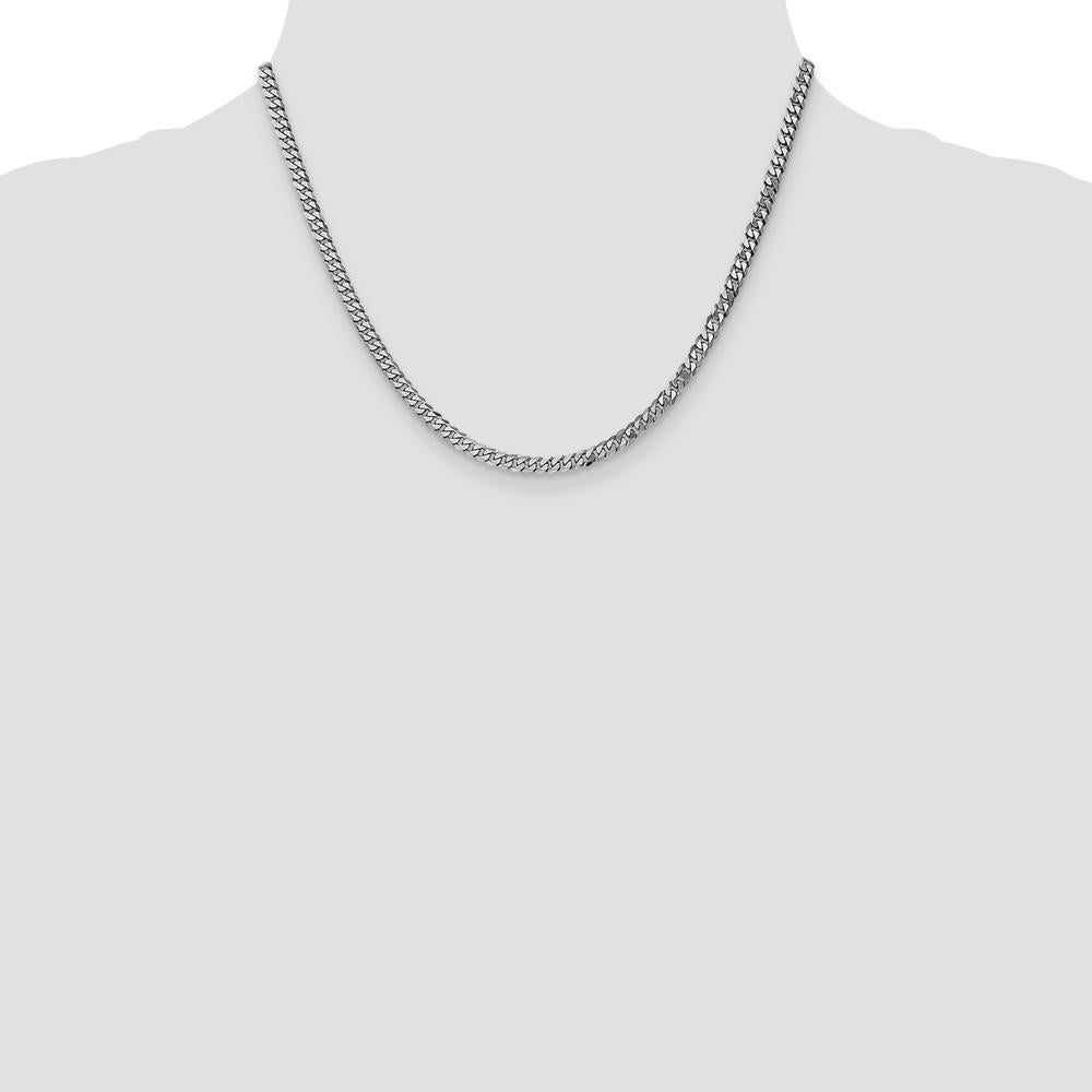 10K White Gold 18" Flat Beveled Curb Chain Necklace - Rhodium Plated