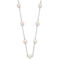 10K White Gold 18" Necklace with 12 Freshwater Cultured Pearls - 5.5-6.5mm Near Round