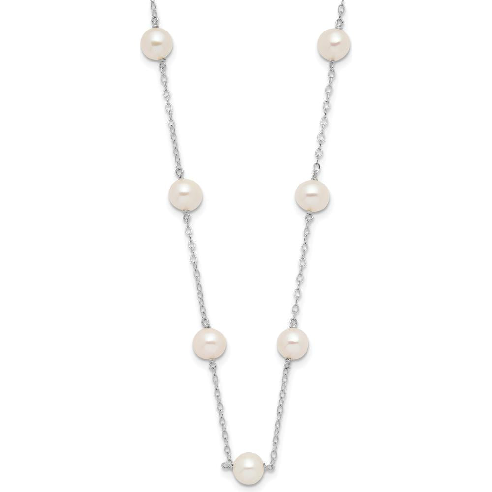 10K White Gold 18" Necklace with 12 Freshwater Cultured Pearls - 5.5-6.5mm Near Round