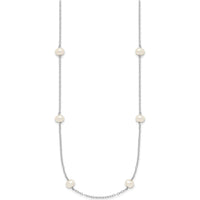 10K White Gold 18" Station Necklace with 8 Near-Round White Freshwater Cultured Pearls