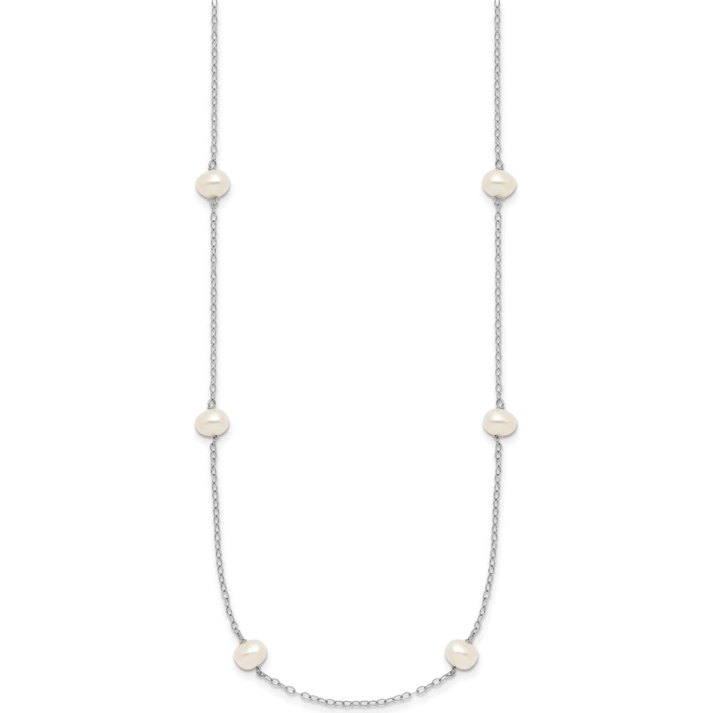 10K White Gold 18" Station Necklace with 8 Near-Round White Freshwater Cultured Pearls