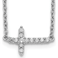 10K White Gold 18in Sideways Cross Pendant Necklace with Diamonds by Oro Pregiato
