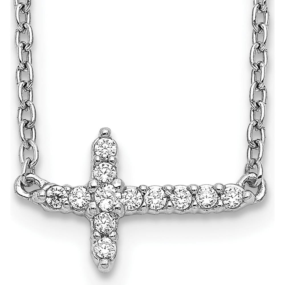10K White Gold 18in Sideways Cross Pendant Necklace with Diamonds by Oro Pregiato