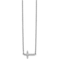 10K White Gold 18in Sideways Cross Pendant Necklace with Diamonds by Oro Pregiato