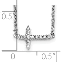 10K White Gold 18in Sideways Cross Pendant Necklace with Diamonds by Oro Pregiato