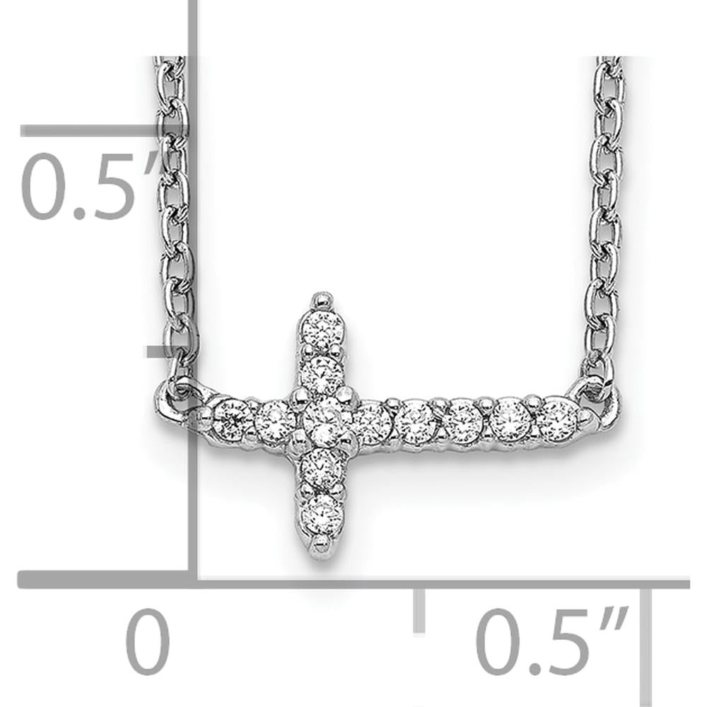 10K White Gold 18in Sideways Cross Pendant Necklace with Diamonds by Oro Pregiato