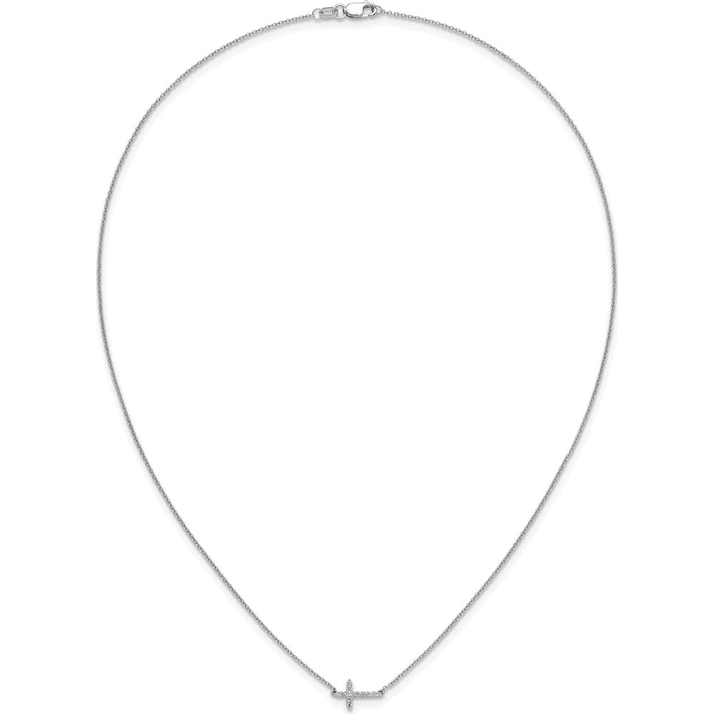 10K White Gold 18in Sideways Cross Pendant Necklace with Diamonds by Oro Pregiato