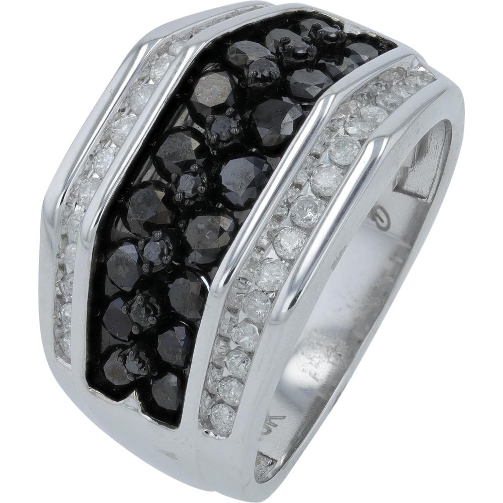 10K White Gold 2.00 Carat Black and White Diamond Gents Statement Ring