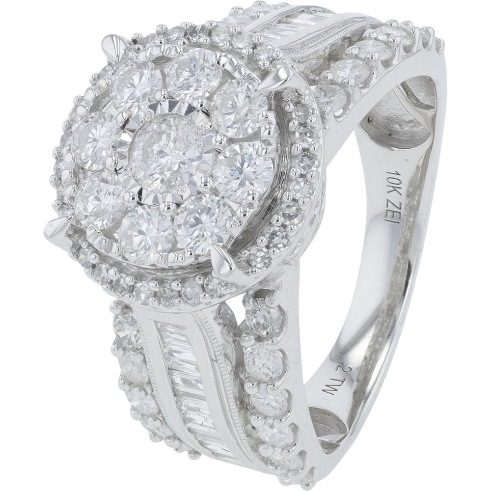 10K White Gold 2.00 Carat Total Diamond Halo Ring