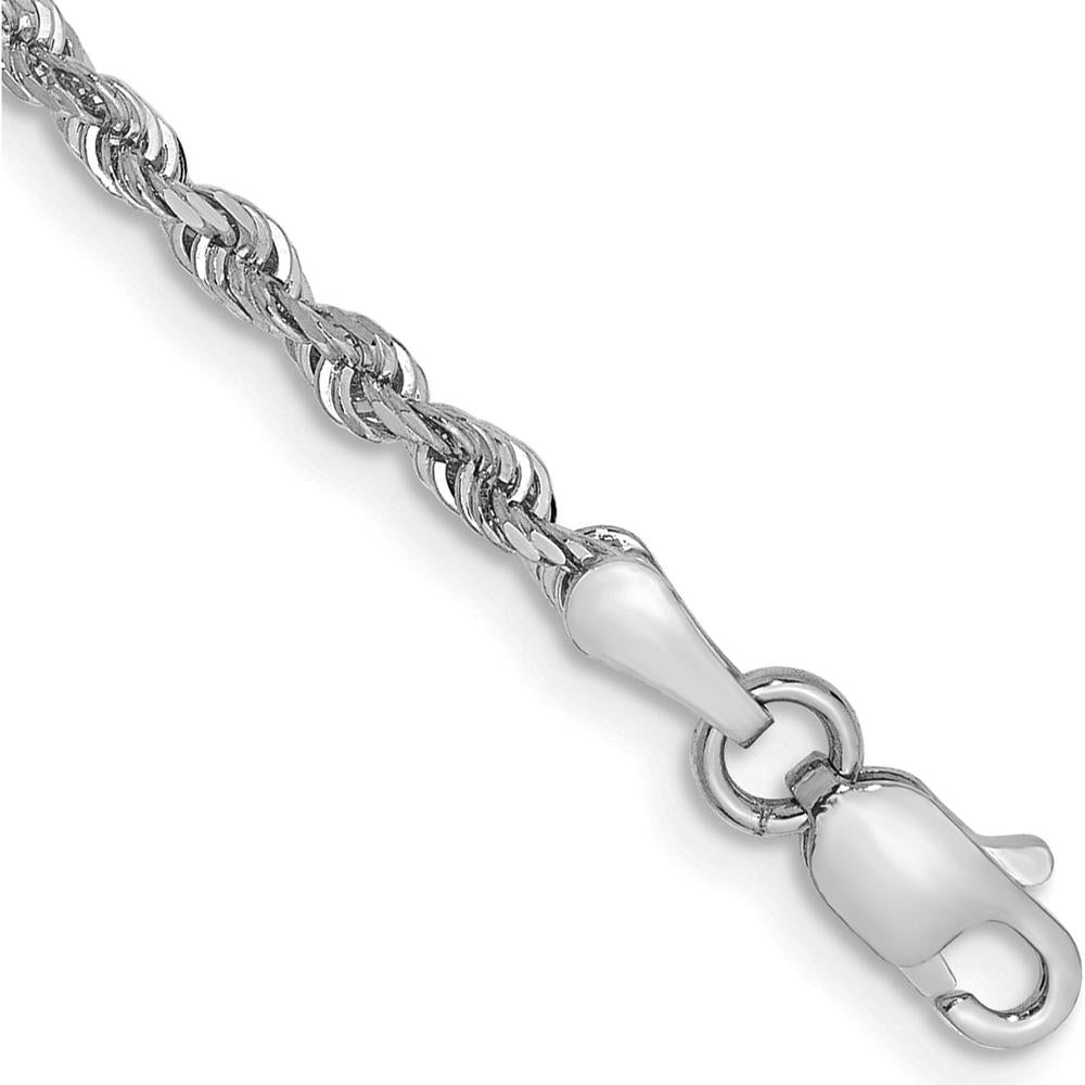 10K White Gold 2.25mm Diamond-Cut Quadruple Rope Chain Bracelet - 8", Rhodium Plated