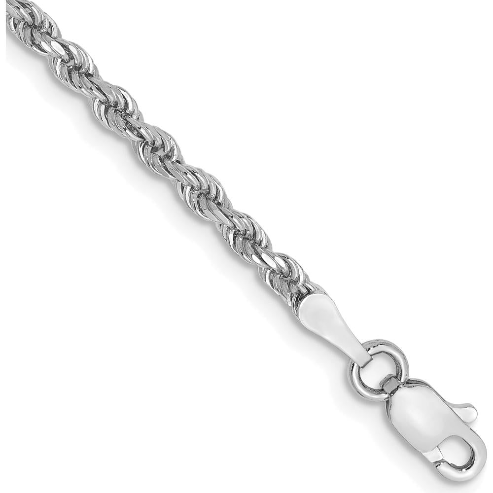 10K White Gold 2.25mm Diamond-Cut Rope Chain Bracelet with Lobster Clasp - 8"