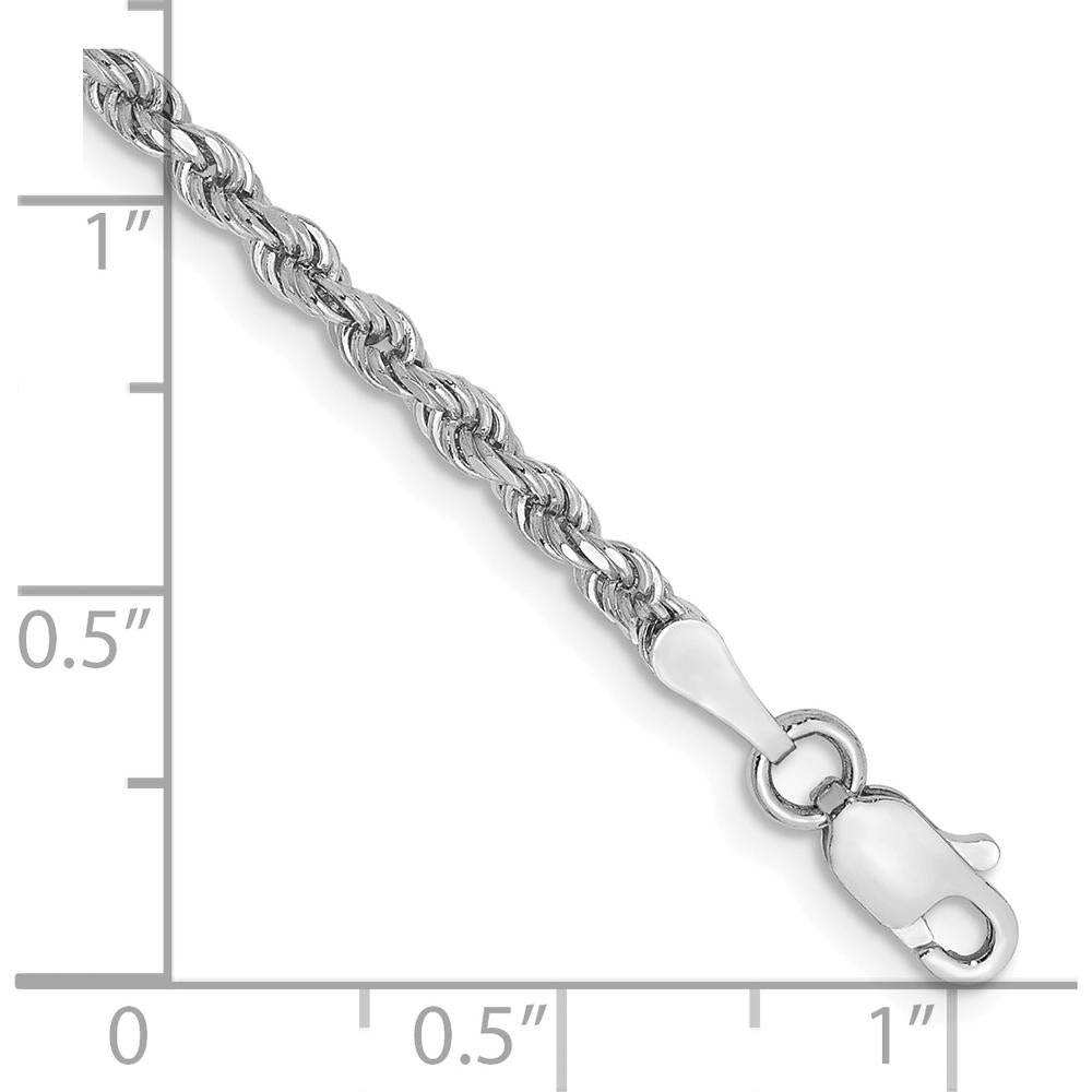 10K White Gold 2.25mm Diamond-Cut Rope Chain Bracelet with Lobster Clasp - 8"