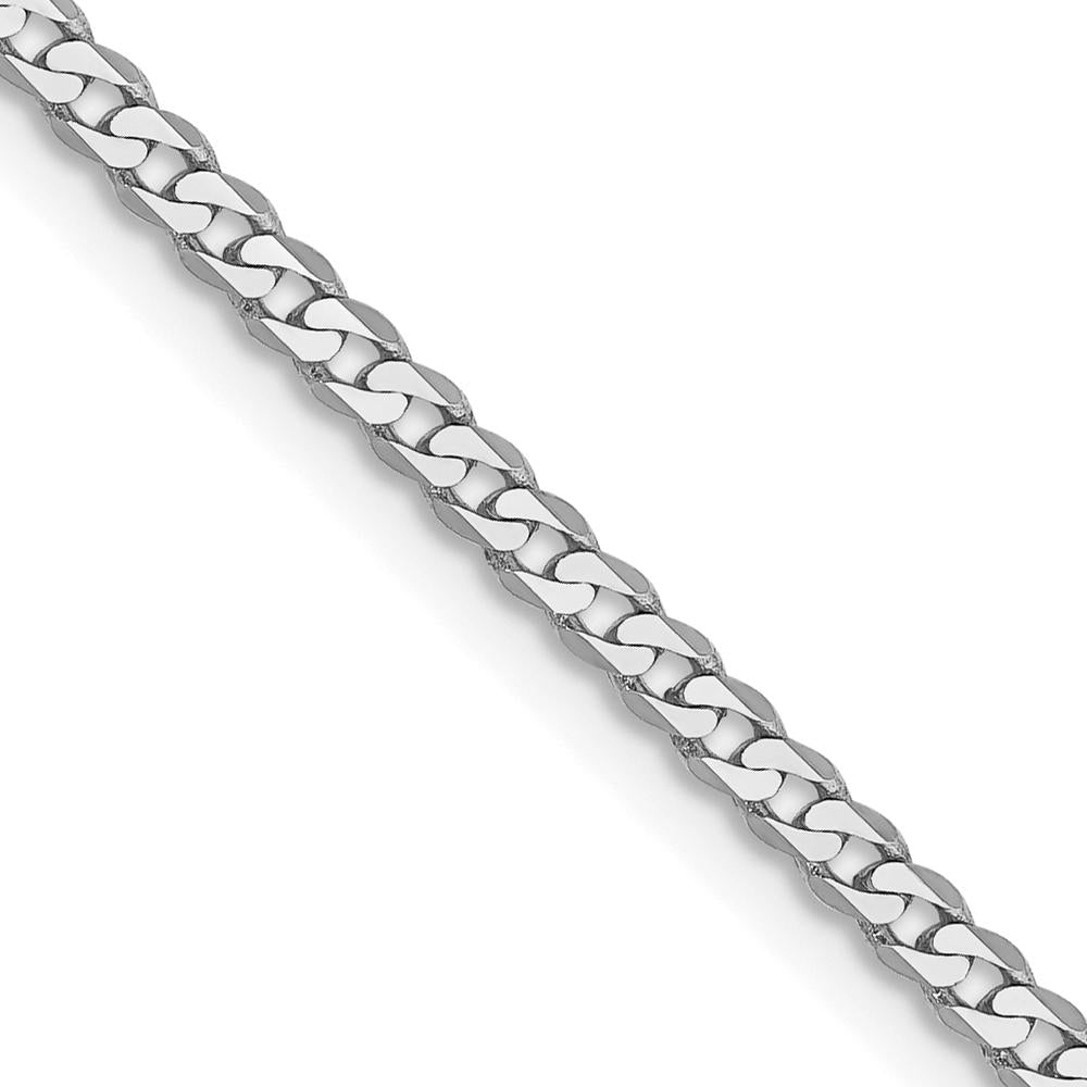 10K White Gold 2.2mm Flat Beveled Curb Chain Necklace - 22" Long