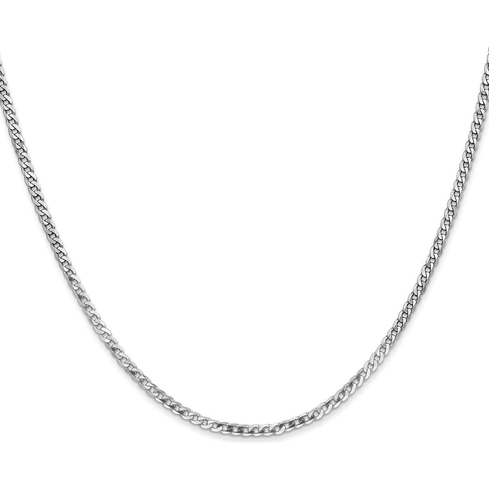 10K White Gold 2.2mm Flat Beveled Curb Chain Necklace - 22" Long