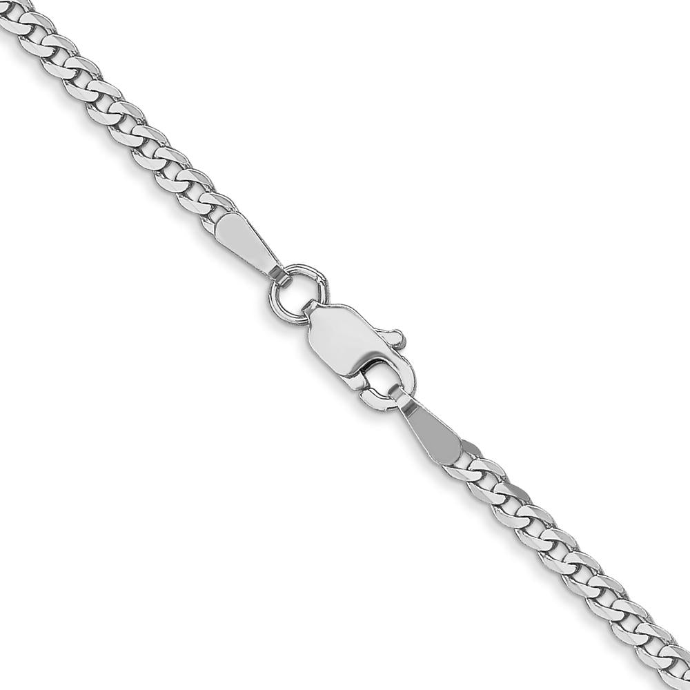 10K White Gold 2.2mm Flat Beveled Curb Chain Necklace - 22" Long