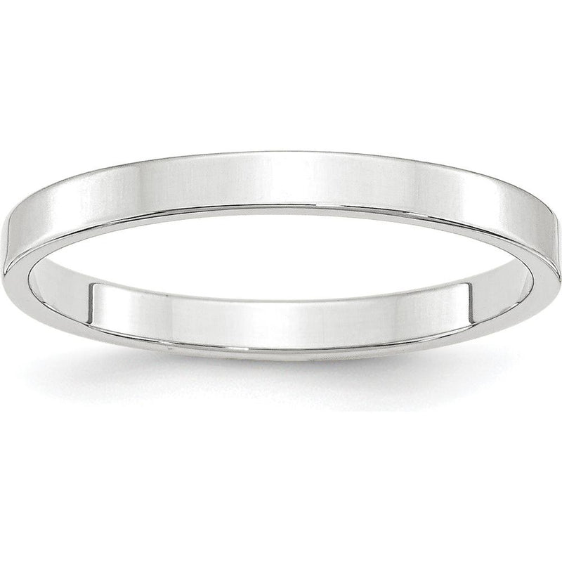 10K White Gold 2.5mm Flat Wedding Band with Rhodium Plating - Lightweight Size 7