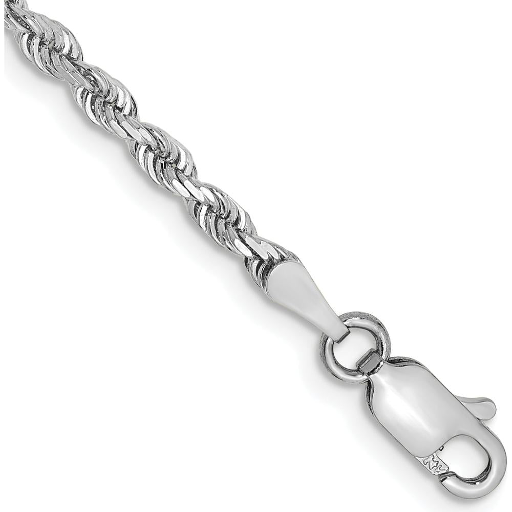 10K White Gold 2.75mm Diamond-Cut Quadruple Rope Chain Bracelet with Rhodium Plating - 9 inch