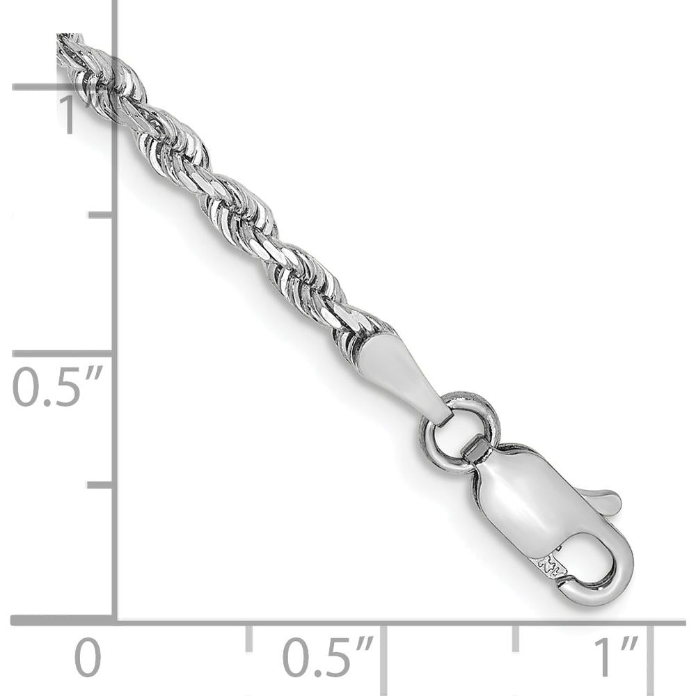 10K White Gold 2.75mm Diamond-Cut Quadruple Rope Chain Bracelet with Rhodium Plating - 9 inch