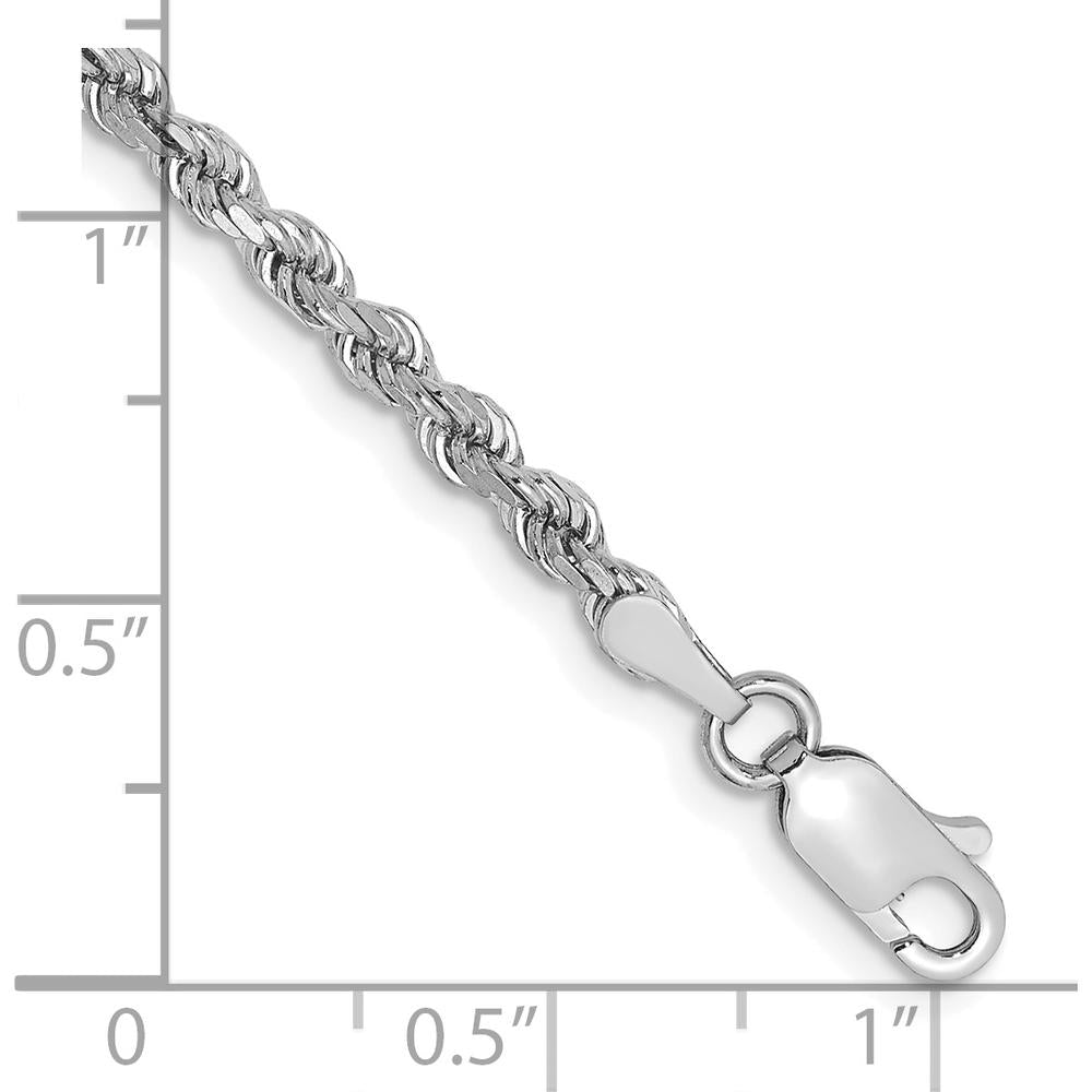 10K White Gold 2.75mm Diamond-Cut Rope Bracelet with Lobster Clasp - 7" Length