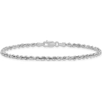 10K White Gold 2.75mm Diamond-Cut Rope Chain Bracelet - 8" Length