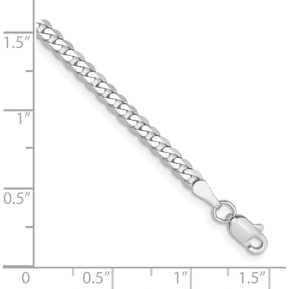 10K White Gold 2.9mm Beveled Curb Chain Bracelet - 7" Length