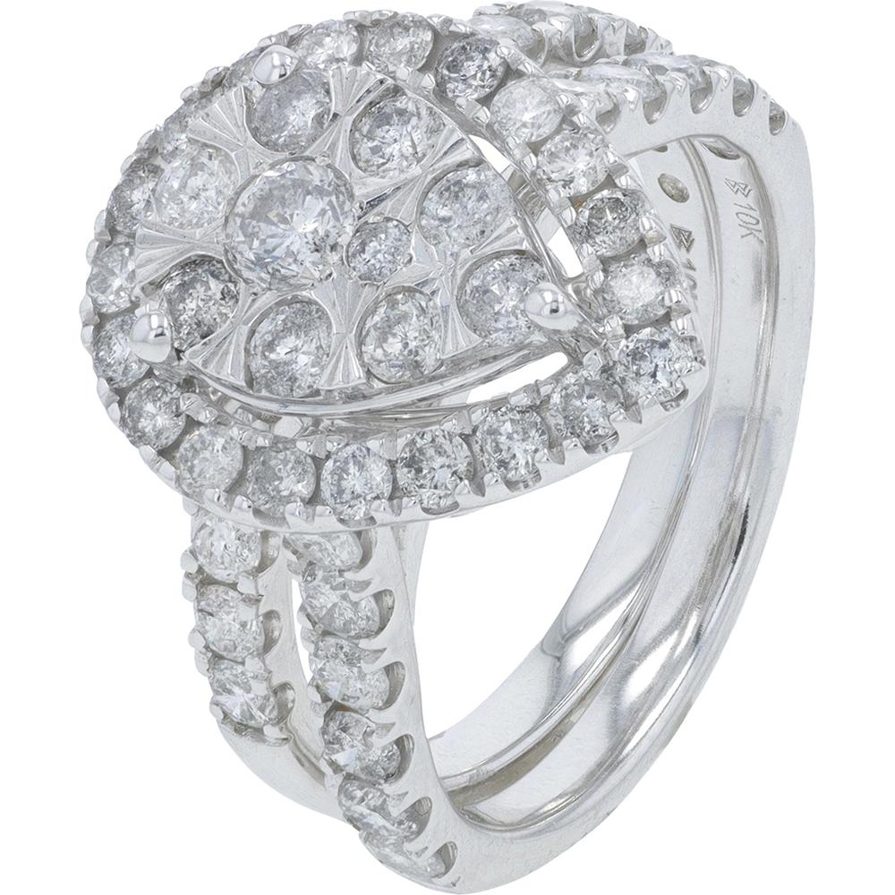 10K White Gold 2 Carat Diamond Bridal Ring with Halo Cluster Setting