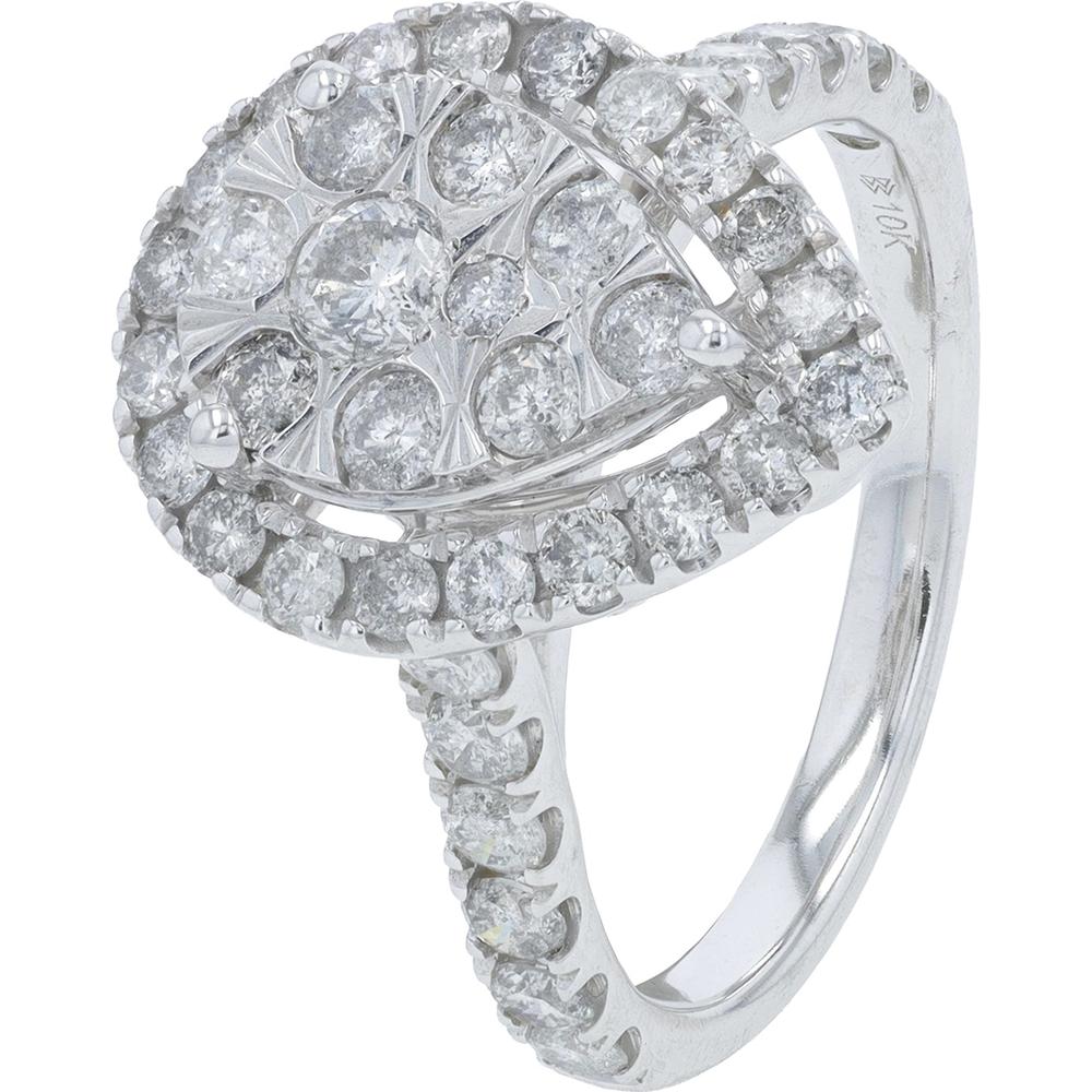 10K White Gold 2 Carat Diamond Bridal Ring with Halo Cluster Setting