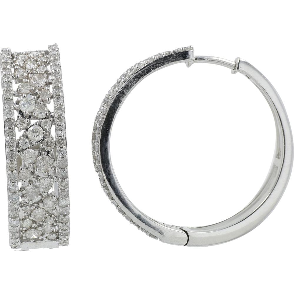 10K White Gold 2 Carat Diamond Hoop Earrings - Prong Set Radiance
