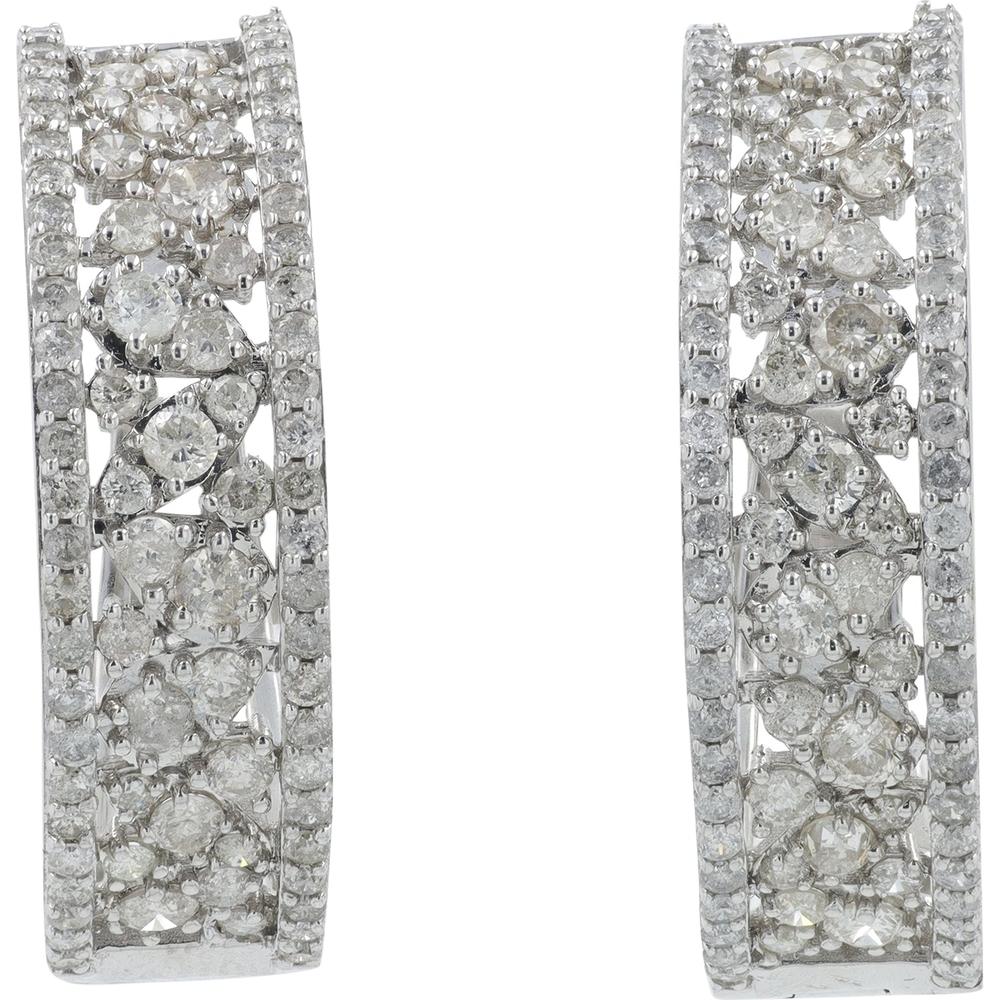 10K White Gold 2 Carat Diamond Hoop Earrings - Prong Set Sparkling Medium Hoops