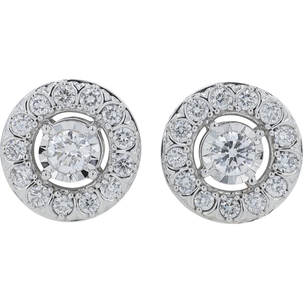 10K White Gold 2 Carat Lab Grown Diamond Halo Stud Earrings - 2.00 Carat Total Diamond Weight