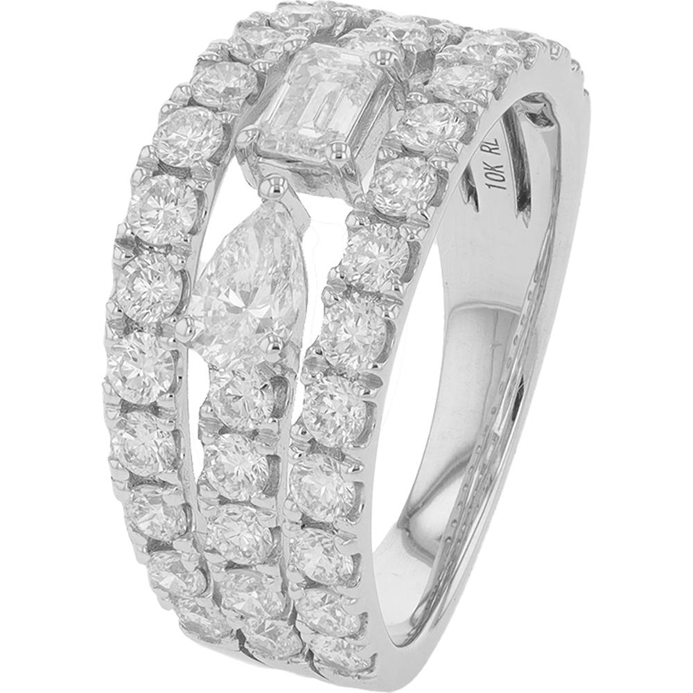 10K White Gold 2 Carat Lab Grown Diamond Ring with Pear and Emerald Cut Diamonds - 2.00 Carat Total Diamond Weight