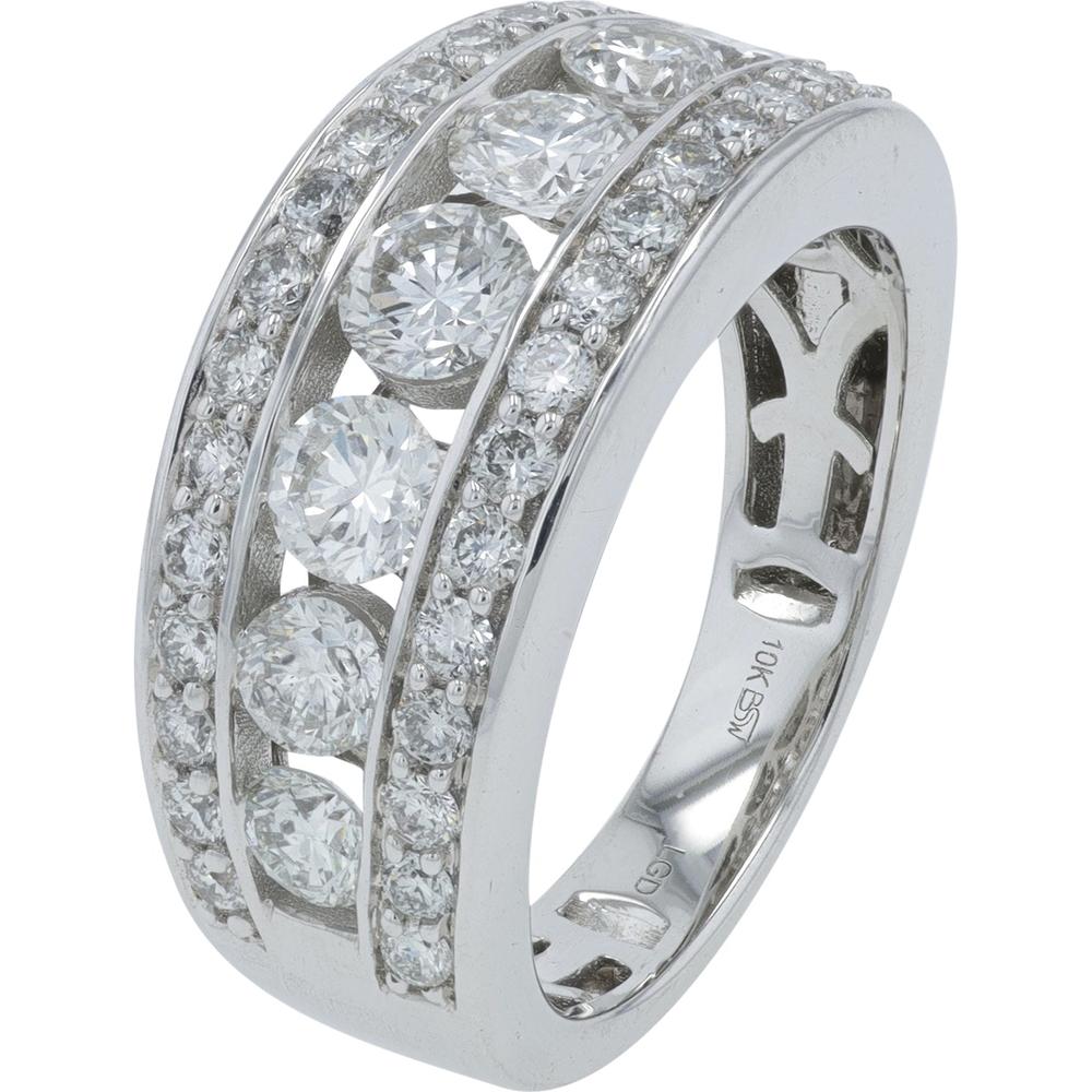 10K White Gold 2 Carat Lab Grown Diamond Ring with Prong - Set Round Diamonds