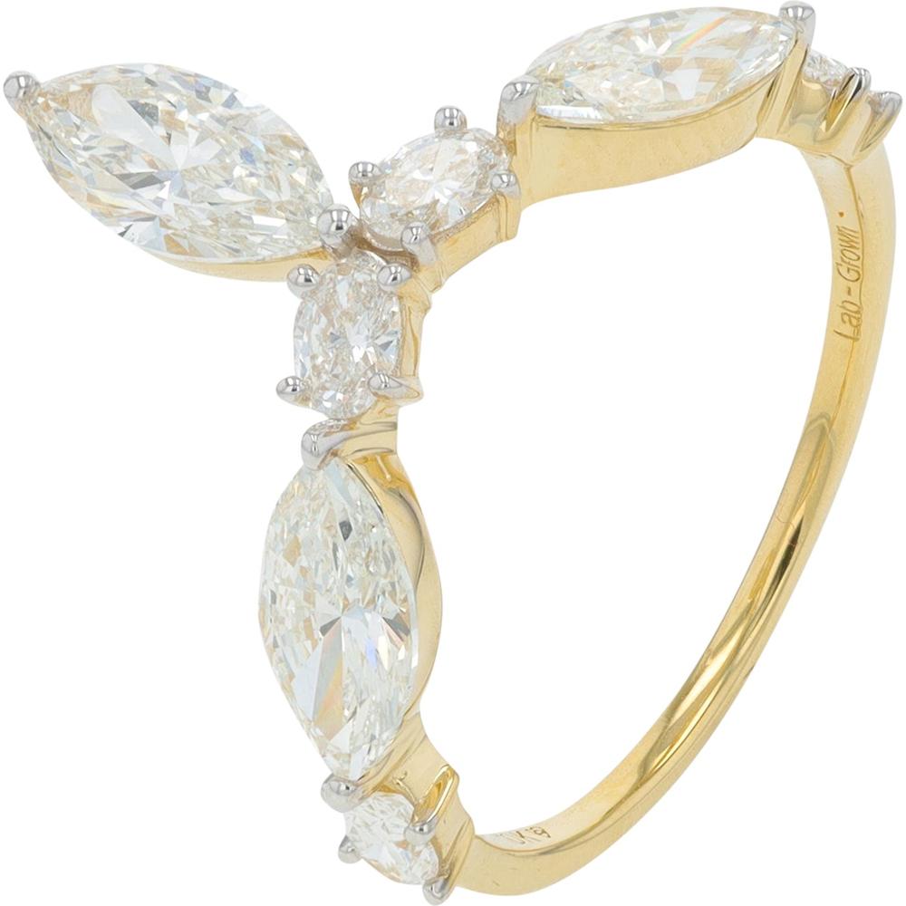 10K White Gold 2 Carat Lab Grown Diamond V - Cluster Ring - Marquise & Oval Cut