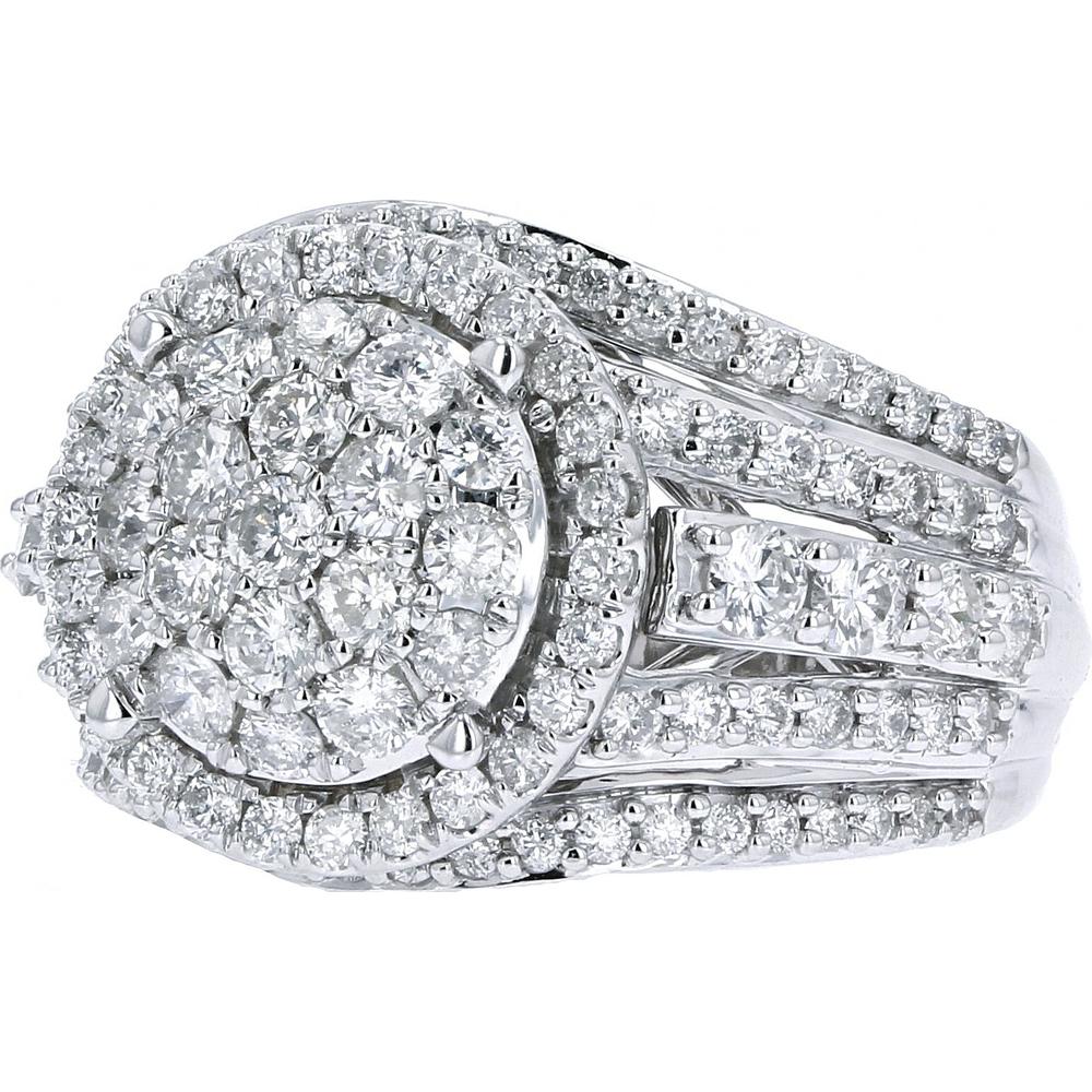 10K White Gold 2 Carat Round Diamond Halo Split Shank Ring - 2.00 Carat Total Diamond Weight