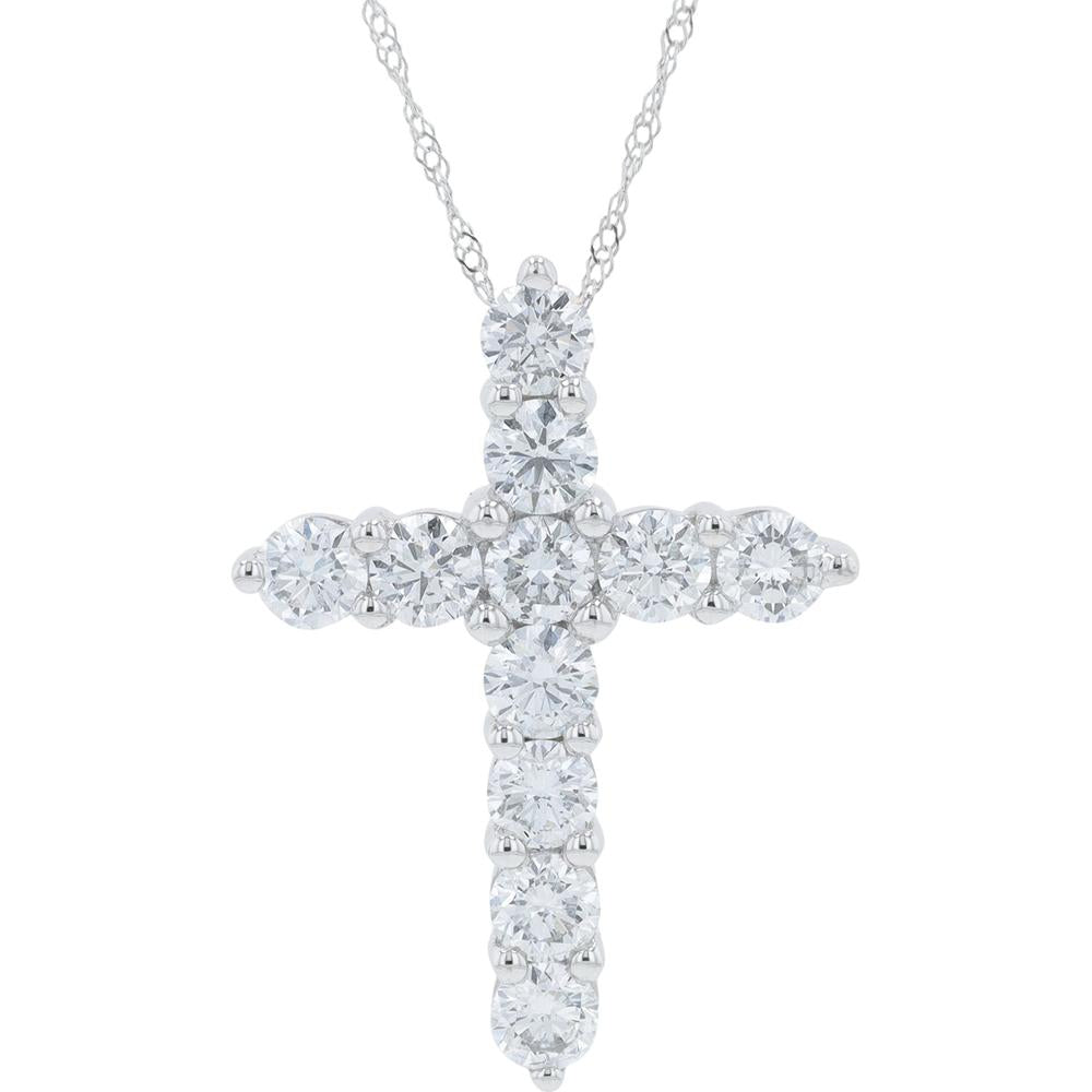 10K White Gold 2 Carat Total Weight Lab Grown Diamond Cross Pendant