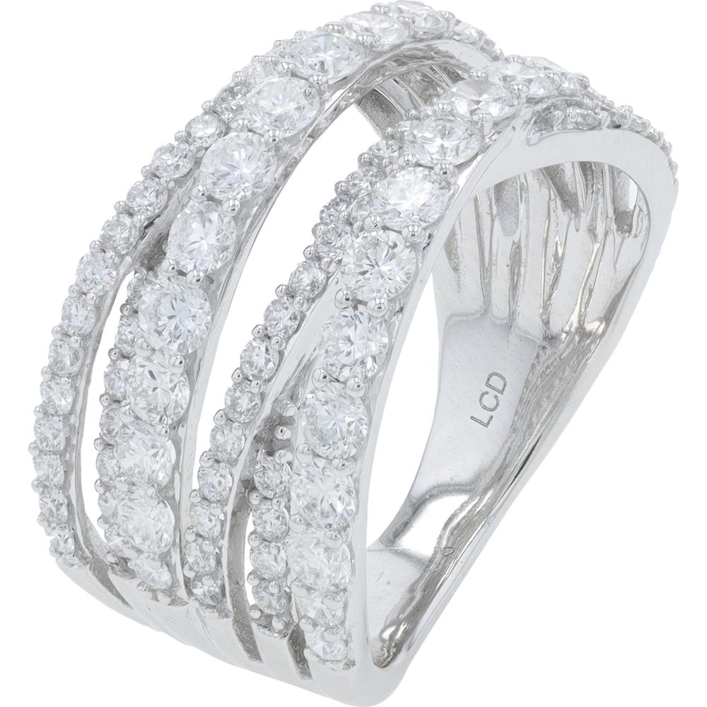 10K White Gold 2 Carat Total Weight Lab Grown Diamond Crossover Ring with Prong Set Round Diamonds