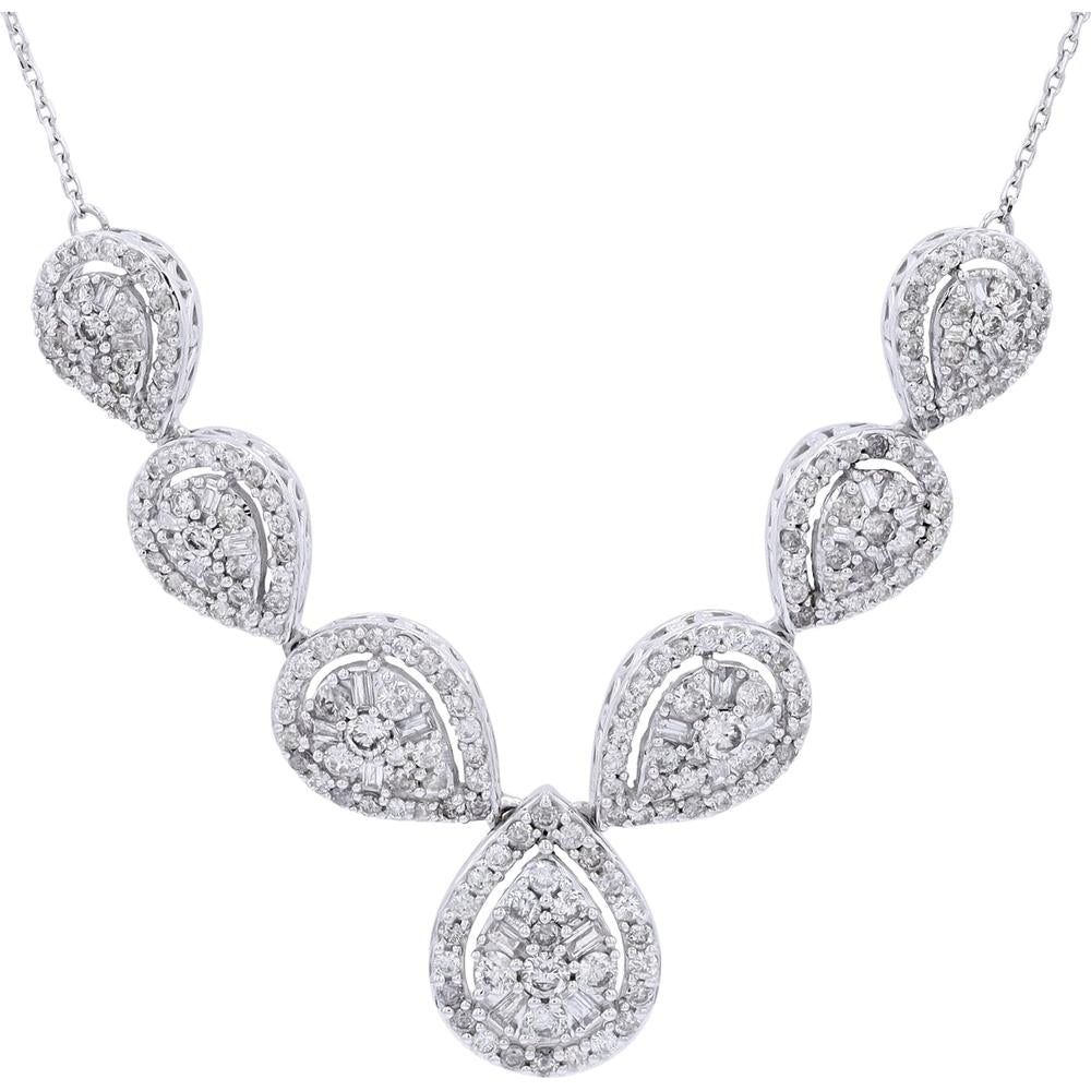10K White Gold 2 Carat Total Weight Pear - Shaped Diamond Necklace with Pavé Detailing