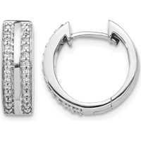 10K White Gold 2-Row Diamond Hinged Hoop Earrings - 1.0 Carat Total Diamond Weight by Oro Pregiato
