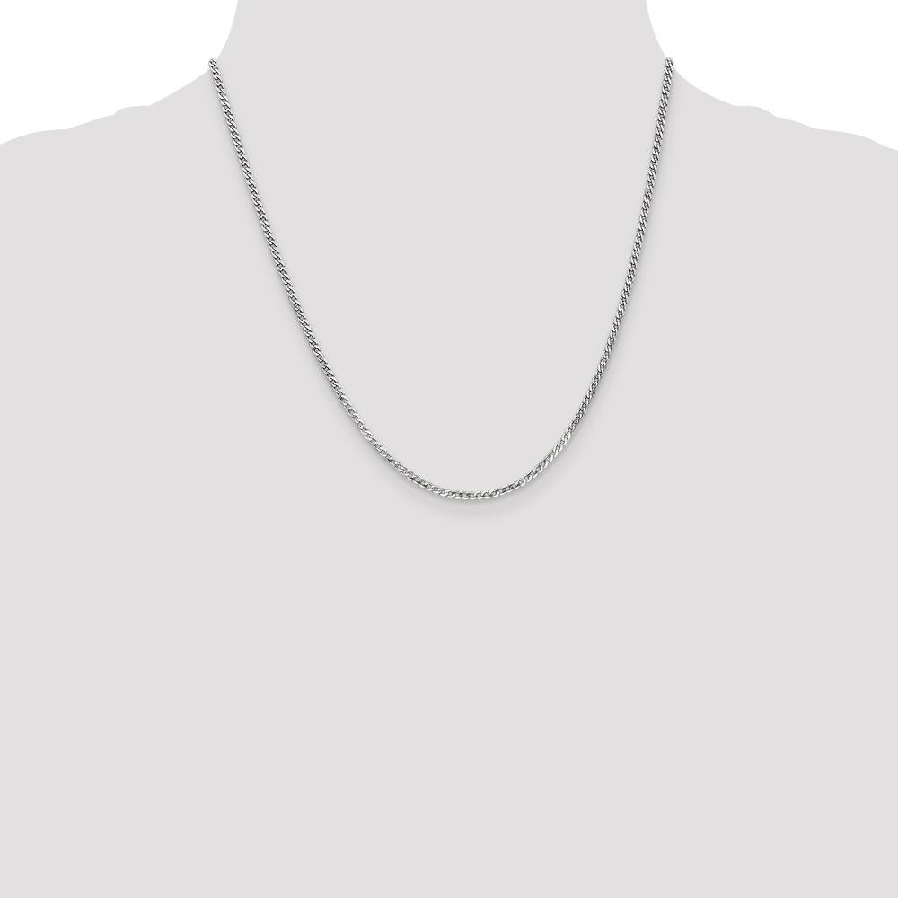 10K White Gold 20" Flat Beveled Curb Chain Necklace - Rhodium Plated