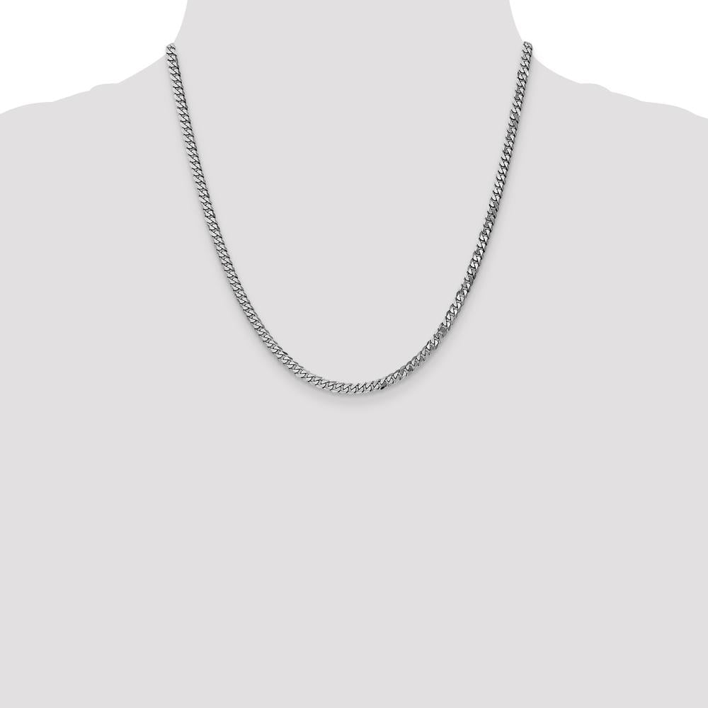 10K White Gold 20" Flat Beveled Curb Chain Necklace with Rhodium Plating