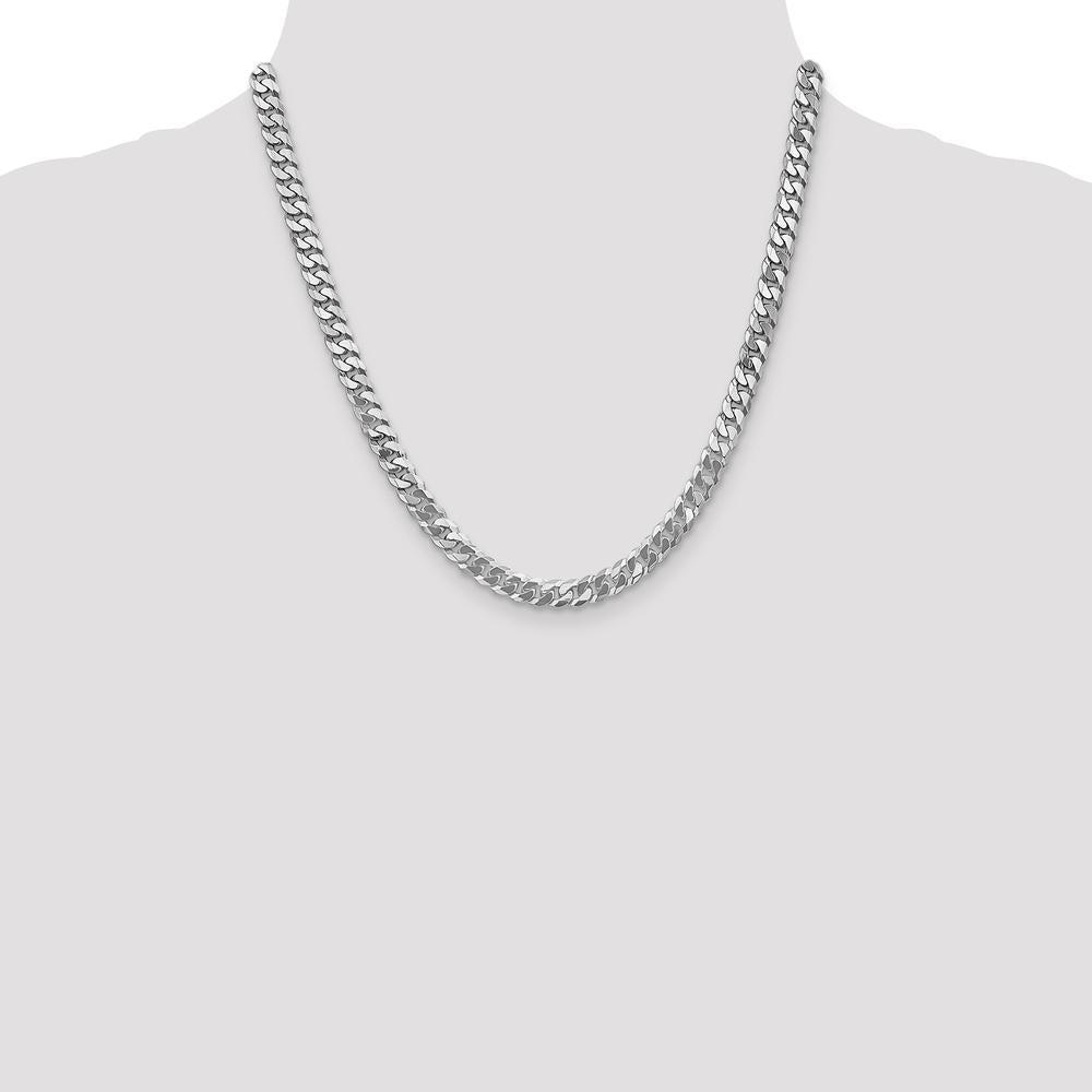 10K White Gold 20" Flat Beveled Curb Chain Necklace with Rhodium Plating