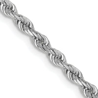 10K White Gold 20" Rope Necklace with Diamond Cut Texture - Rhodium Plated