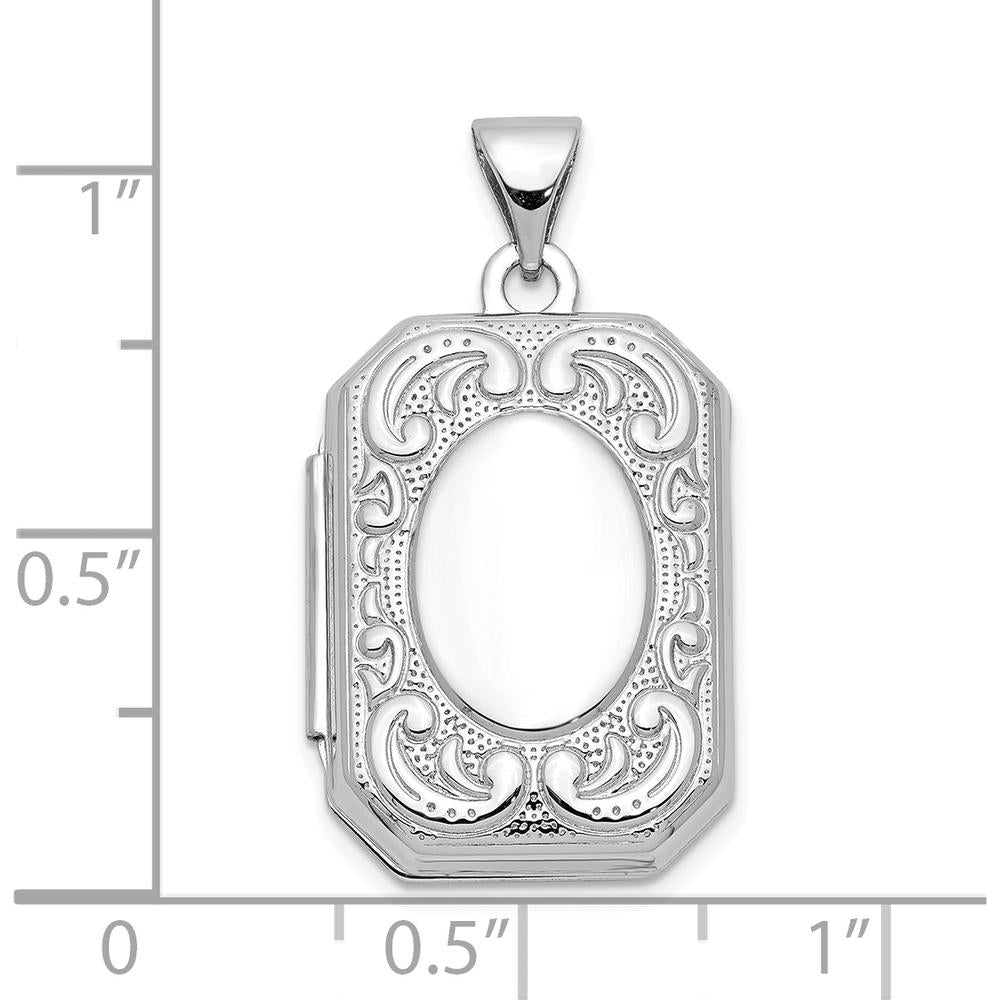 10K White Gold 20mm Book Scroll Border Locket - Polished Finish with Space for Photos