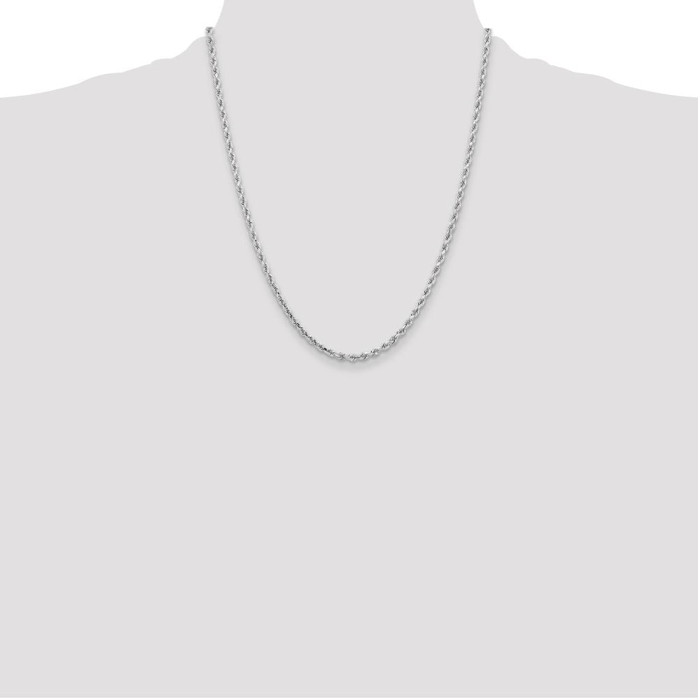 10K White Gold 22" 3.25mm Diamond-Cut Rope Chain Necklace with Lobster Clasp