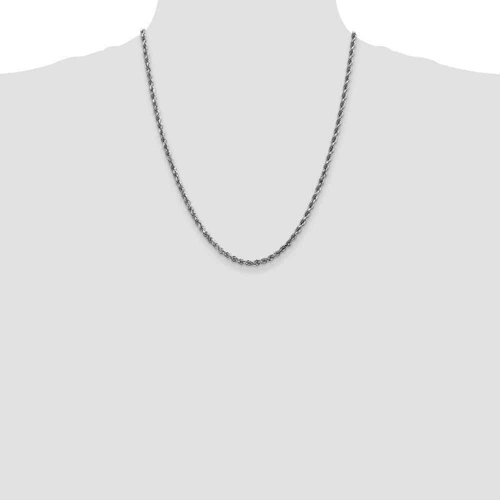 10K White Gold 22" 3.5mm Diamond-Cut Rope Chain Necklace - Solid and Polished Finish