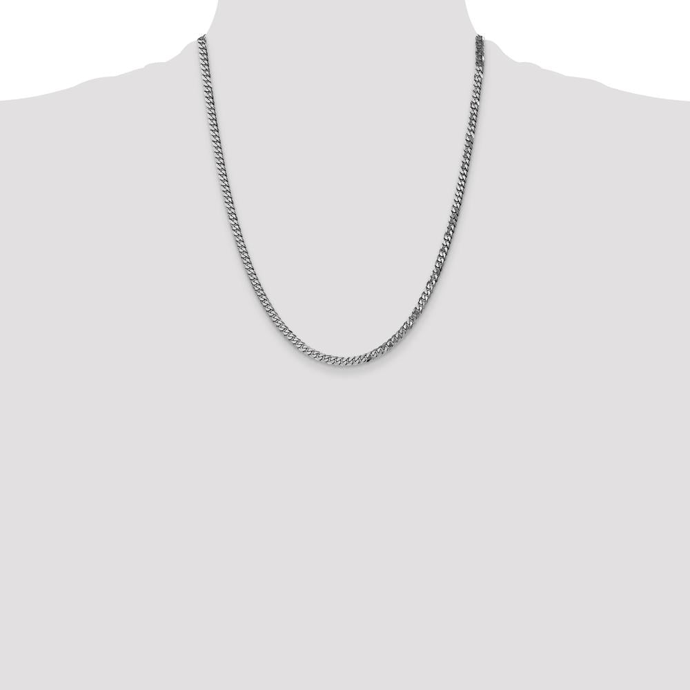 10K White Gold 22" Beveled Curb Chain Necklace with Rhodium Plating