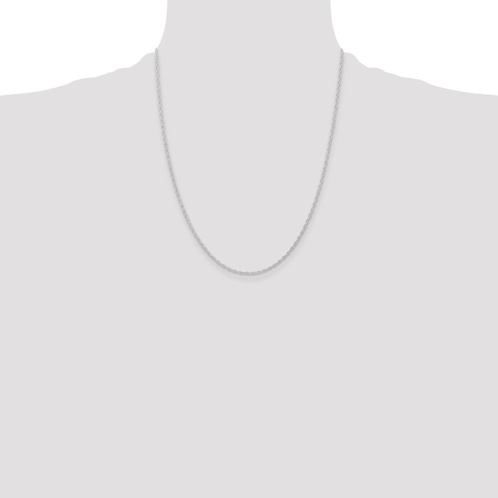 10K White Gold 22" Cable Rope Chain with Rhodium Plating - 1.15mm Width