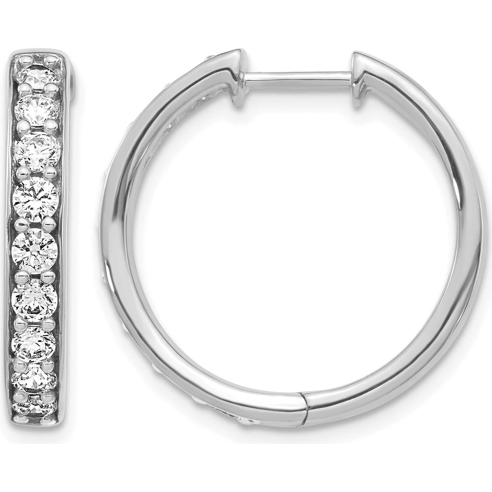 10K White Gold 22mm Hinged Hoop Earrings with Round Diamonds - 1.0 Carat Total Diamond Weight by Oro Pregiato