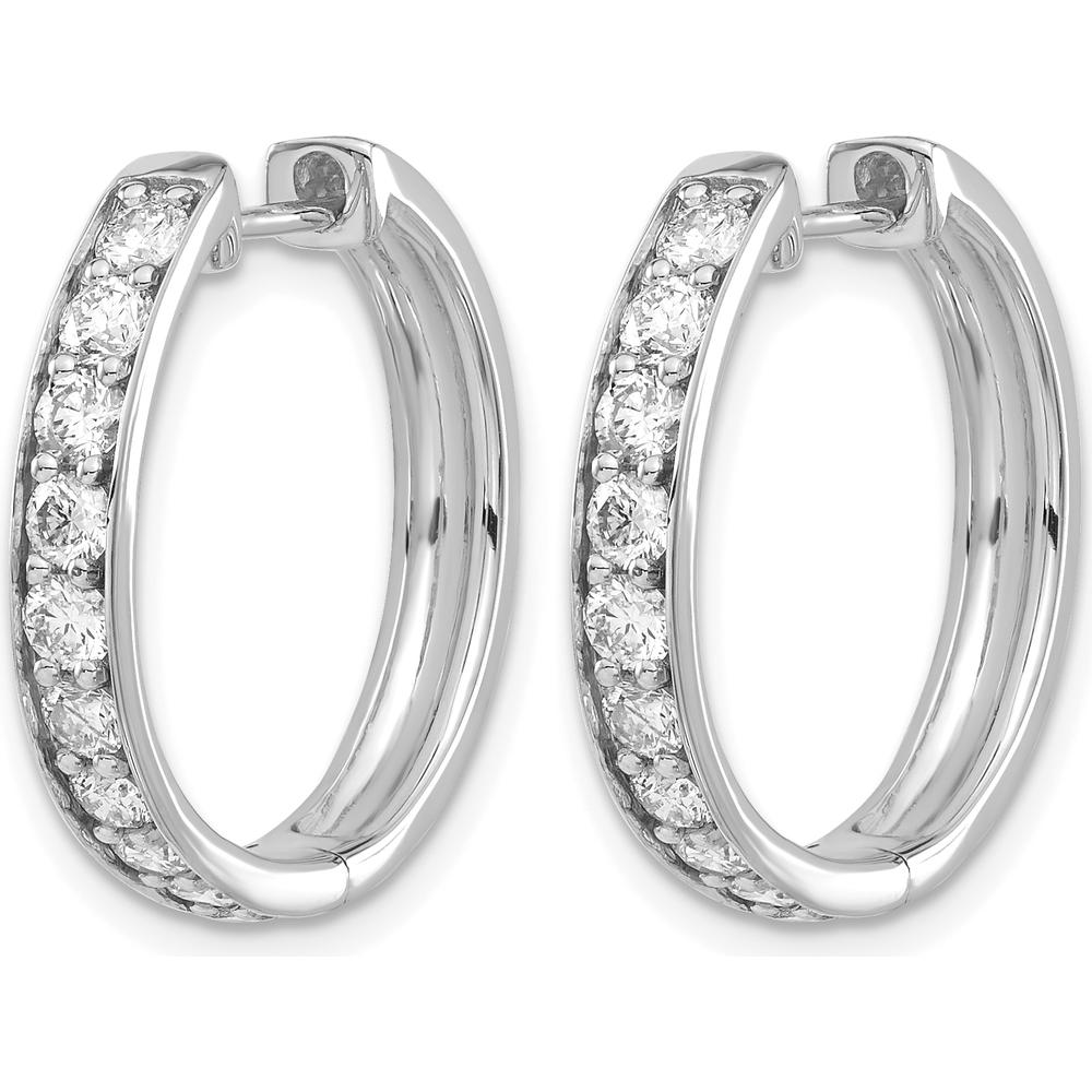 10K White Gold 22mm Hinged Hoop Earrings with Round Diamonds - 1.0 Carat Total Diamond Weight by Oro Pregiato